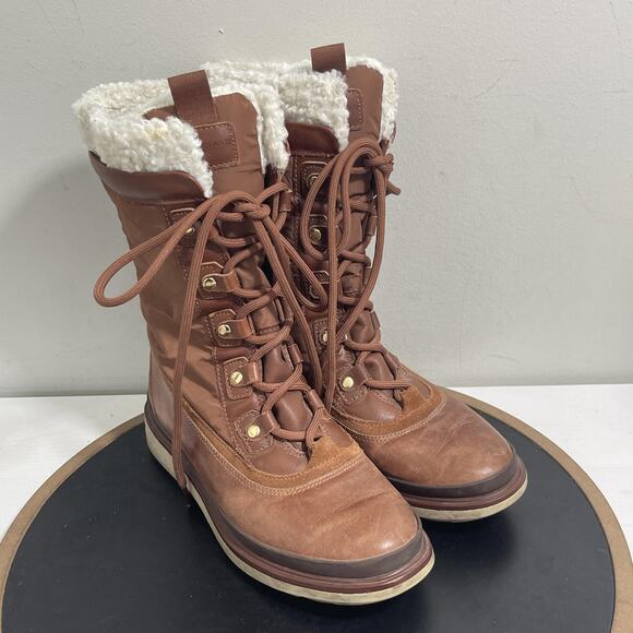 Cole Haan Waterproof Boots Womens Size 7B Sherpa Leather Winter Lace Up Shoes - Picture 2 of 11